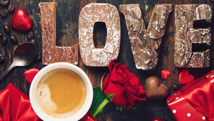 Valentine's day background, flat lay, top view