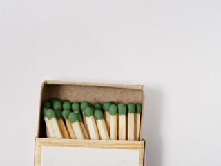 matches sulfur in a cardboard box on a white background.