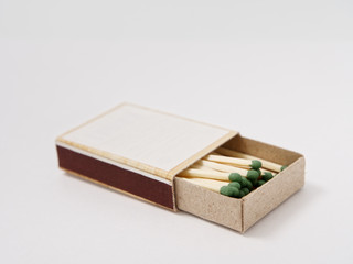 matches sulfur in a cardboard box on a white background.
