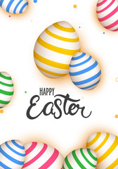 Happy Easter greeting card design decorated with colorful easter eggs.