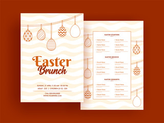 Easter Brunch menu card or template design with date, time and venue details.