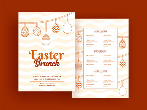 Easter Brunch menu card or template design with date, time and venue details.