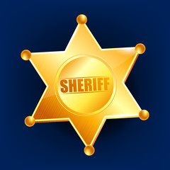 Sheriff Badge Vector. Golden Star. Officer Icon. Detective Insignia. 3D Realistic Illustration