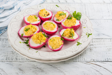 Beet-Dyed Deviled Eggs