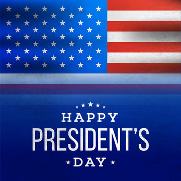 Vector illustration of USA flag on blue background for Happy President template or poster design.