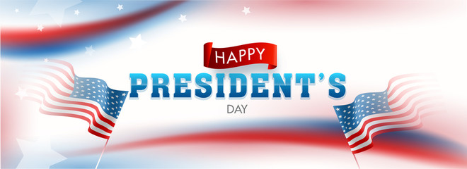 USA flag illustration on glossy background for Happy President's Day header or banner design.