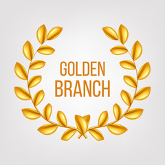 Golden Branch Vector. Gold Laurel Wreath. Award victory Design Element. 3D Realistic Illustration