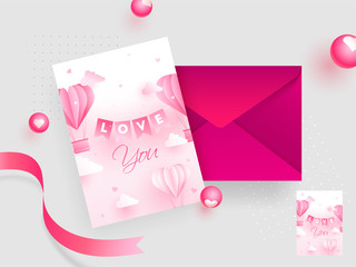 Love you greeting card design with envelope for celebration of Valentine's Day.