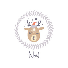 Vector cute funny winter polar deer Santa