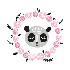 Cute panda face. Scandinavian style illustration, icon