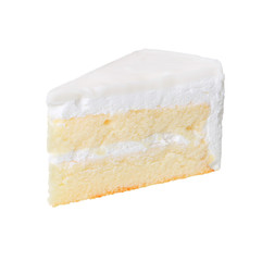 Slice of delicious coconut cake isolated on white