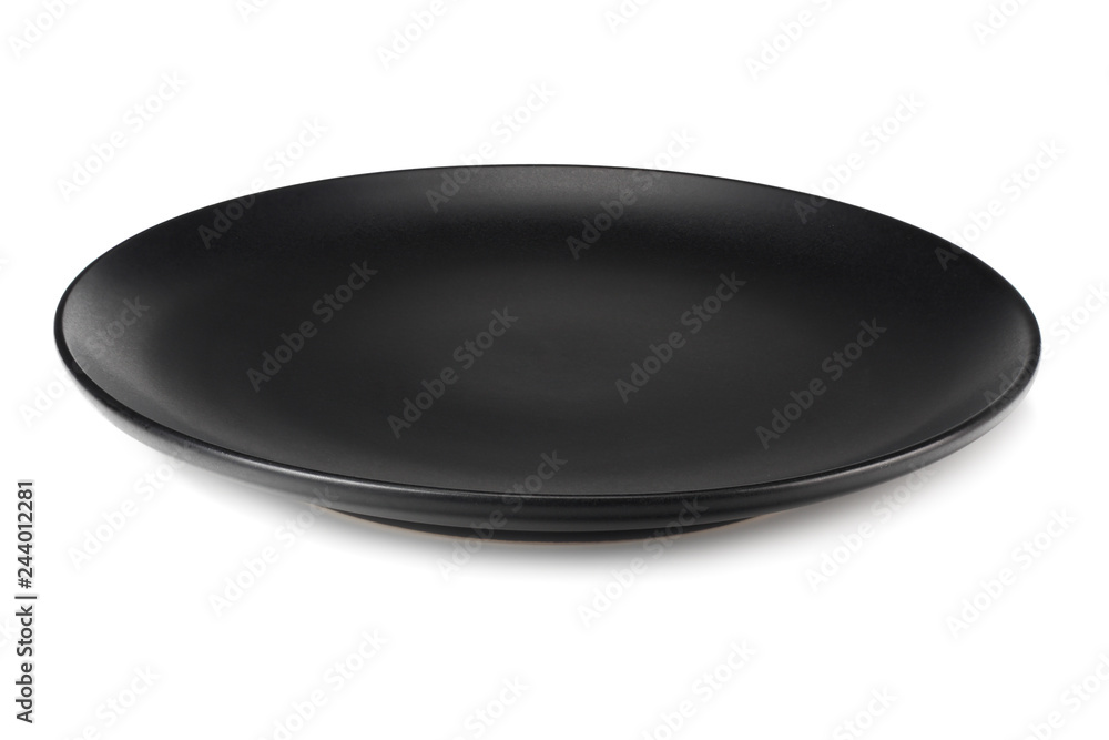 Wall mural empty black round plate isolated on a white background