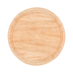 Round wooden beech cutting board isolated on white background 