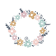 Vector frame template, pastel flowers wreath art