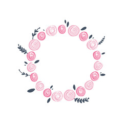 Vector frame template, pastel flowers wreath art