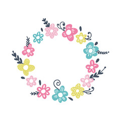 Vector frame template, pastel flowers wreath art