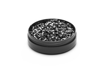 Lead pellets for air rifle isolated on white background and texture