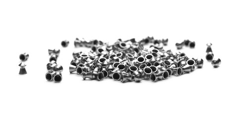 Lead pellets for air rifle isolated on white background and texture