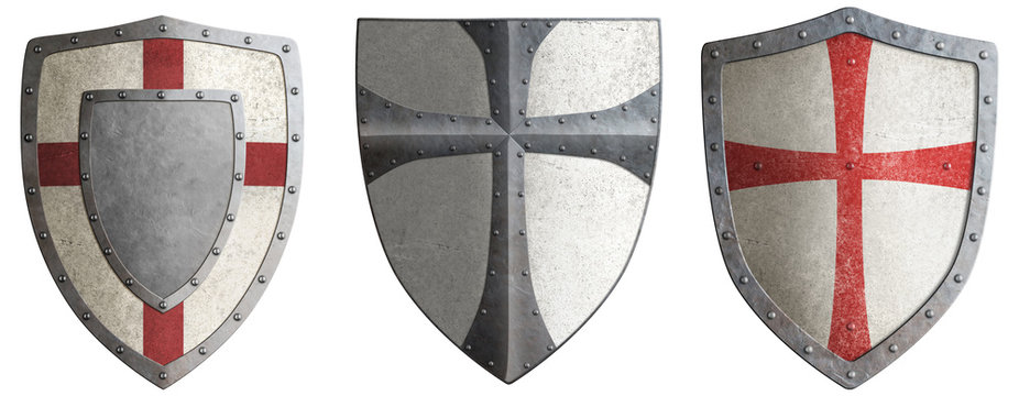 crusader's metal shields set 3d illustration