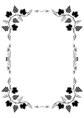 Vector illustration of decorative border and separator, template for menu or card with bunches of ripe grapes, leaves and curlicue. Calligraphy and typography design element. Page format A 4.