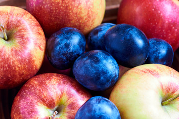 fresh apples and plums
