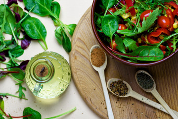Fresh vegetable salad with corn, herbs and spices