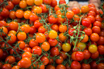 Mostrador de tomates en el mercado