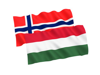 Flags of Hungary and Norway on a white background
