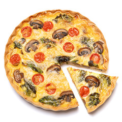 Traditional french Baked homemade quiche pie isolated