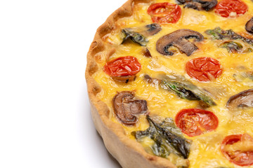 Traditional french Baked homemade quiche pie isolated