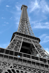 Eiffel Tower with black and white effect but the sky is blue