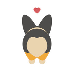 Cute cartoon Valentine Day card for your beloved one. Lovely Corgi dog butt in a form of a heart. Animal print, sticker or vector liiustration.