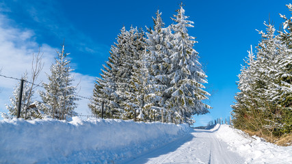 Brasov - Romania, Rucar - Bran snowy road on a sunny cold December.