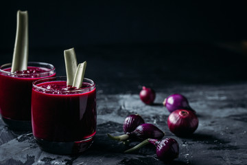 beetroot cream soup smoothie with celery and red onion