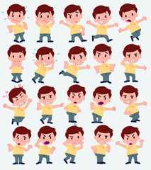 Fototapeta premium Cartoon character businessman in casual style. Set with different postures, attitudes and poses, always in negative attitude, doing different activities in vector vector illustrations.