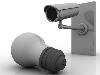 3d rendering Surveillance CCTV Security Camera with led bulb