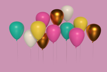 Fototapeta na wymiar Festive balloons against a pink background for celebrations. 3D render/rendering