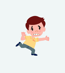 Businessman in casual style runs alarmed.