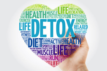 DETOX heart word cloud with marker, fitness, sport, health concept