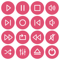 Set of 16 flat media player icons