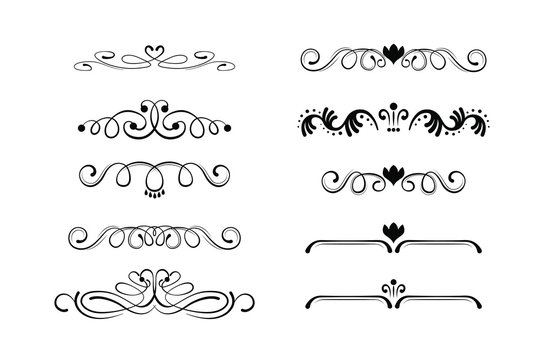 Big vector set of calligraphic and  graphic design elements (text divider, pattern, monogram, curlicues, flower) for page decoration, Greeting Cards (wedding, Valentine's day, birthday, holidays).