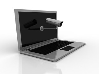 3d rendering Surveillance CCTV Security Camera connected laptop 