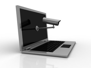 3d rendering Surveillance CCTV Security Camera connected laptop 