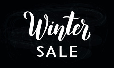 Winter SALE poster with hand written lettering text on black chalkboard for advertising and promotion. Vector illustration EPS10.
