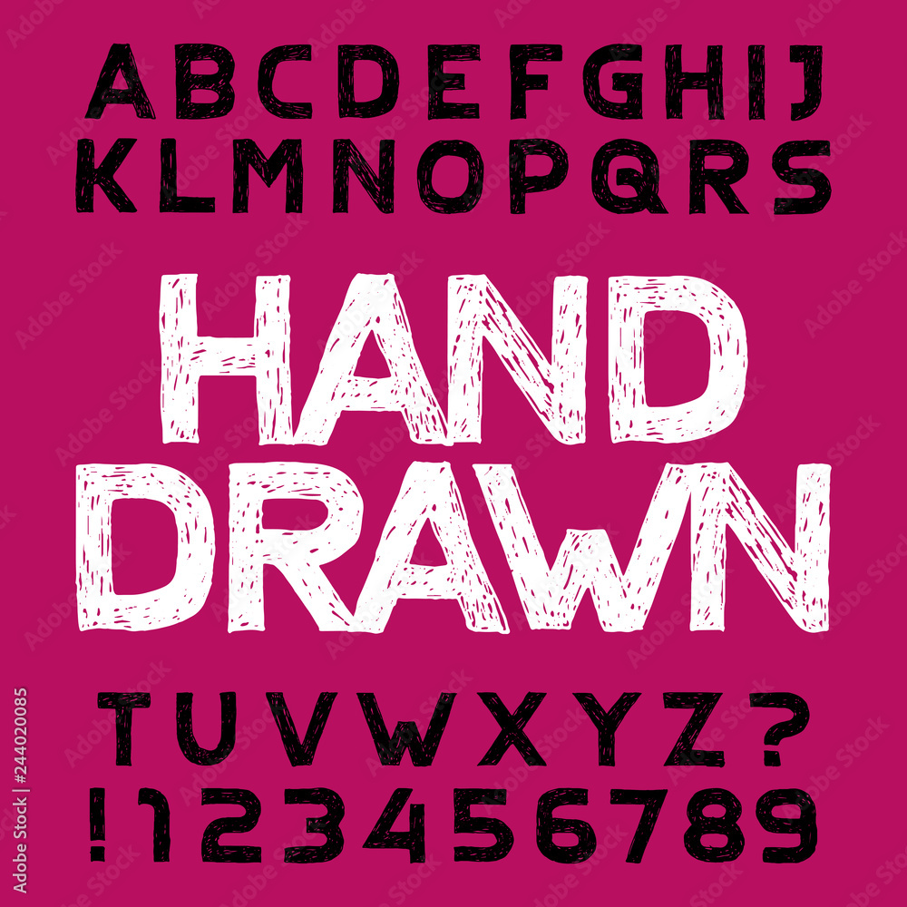 Poster hand drawn alphabet font. uppercase handwritten letters and numbers. stock vector typescript.
