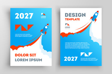 Rocket Flyer Brochure Design Startup. Front and back template design cover. Business flyer size A4 template.