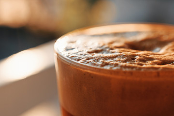 Cold Greek Frappe Coffee With Foam Made With Vanilla Ice Cream