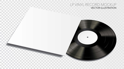 LP vinyl record mockup with blank cover and label, vector illustration