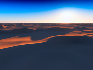 Fototapeta na wymiar Dramatic sunset at desert 3d rendering design element background
