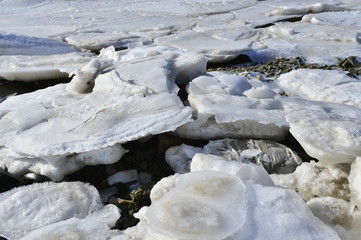 The accumulation of sea ice in the sea